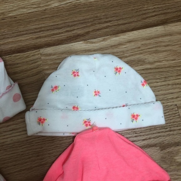 Carter’s & Gerber Baby Hat Bundle Neon Pink Striped Floral Baby Girl Cap - Picture 5 of 10